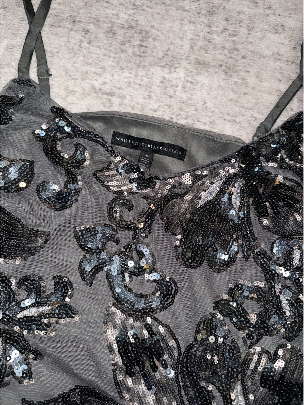 White House Black Market Womens Gray Sequin Floral Cami Tank Top Party Small